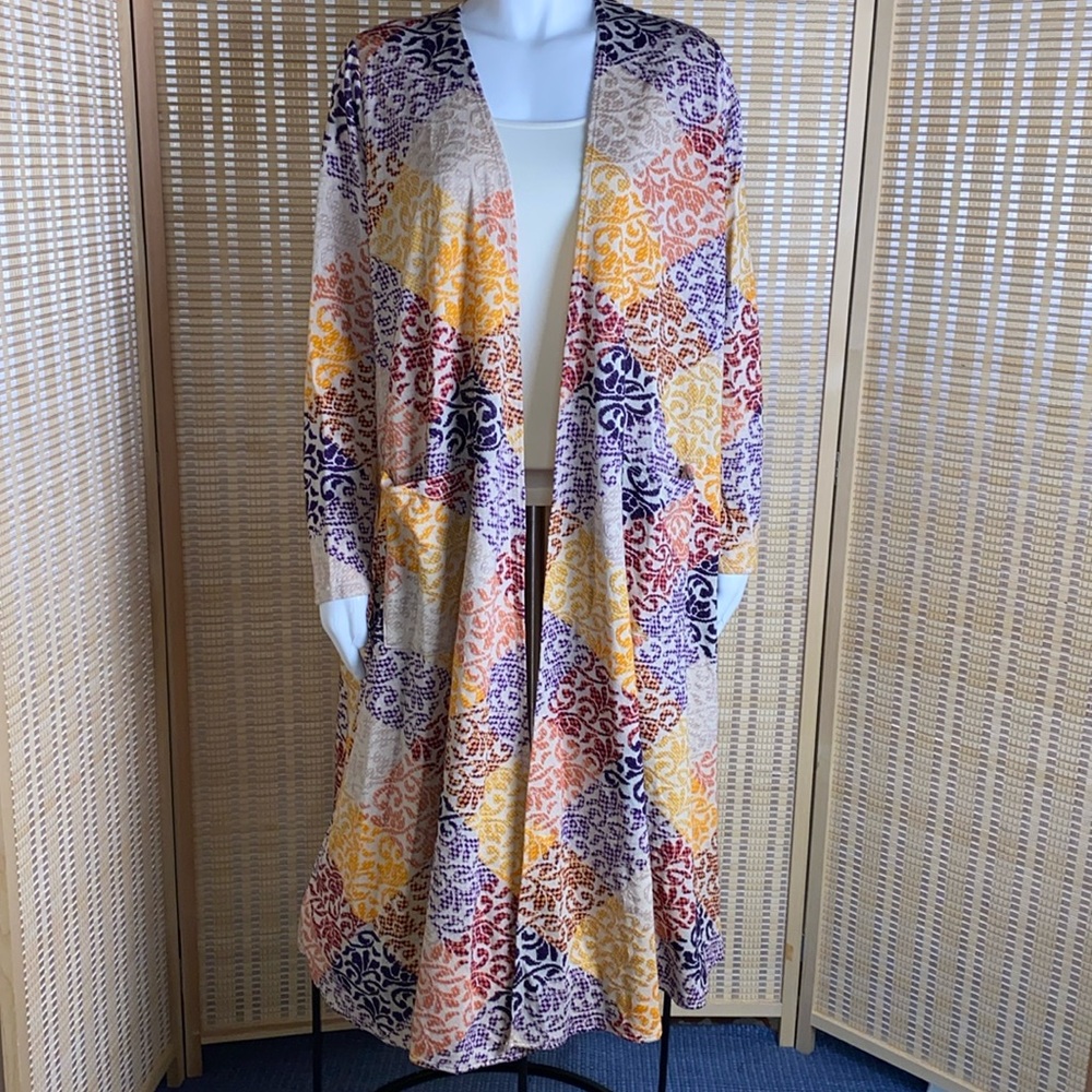 Lularoe Sarah Damask Multi Color Open Front Cardi… - image 1